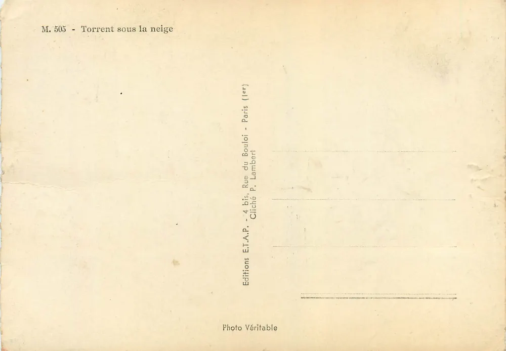 Torrente sob a neve — M. 505 — Éditions E.T.A.P. Rue du Bouloir, Paris - Verso