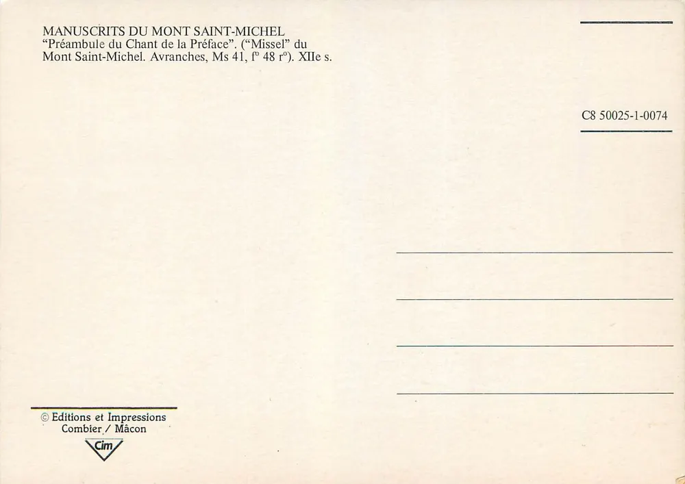 Manuskripte des Mont Saint-Michel — Vorwort des Gesangs — Verlag Combier / Mâcon, n° C8 50025-1-0074 - Rückseite