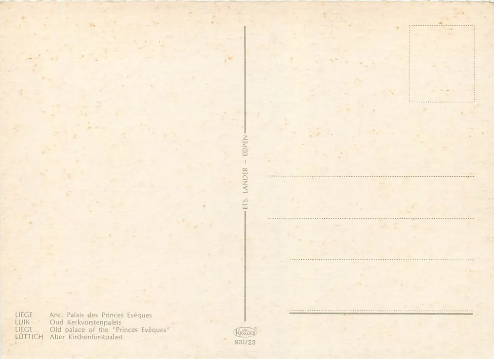 Palazzo dei Principi Vescovi — Liegi — Editore Krüger n°931/23 - Verso