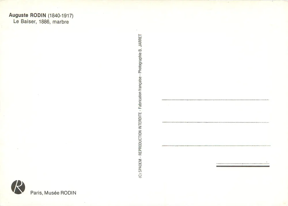 O Beijo — Auguste Rodin (1840-1917) — reprodução francesa por B. Jarret - Verso