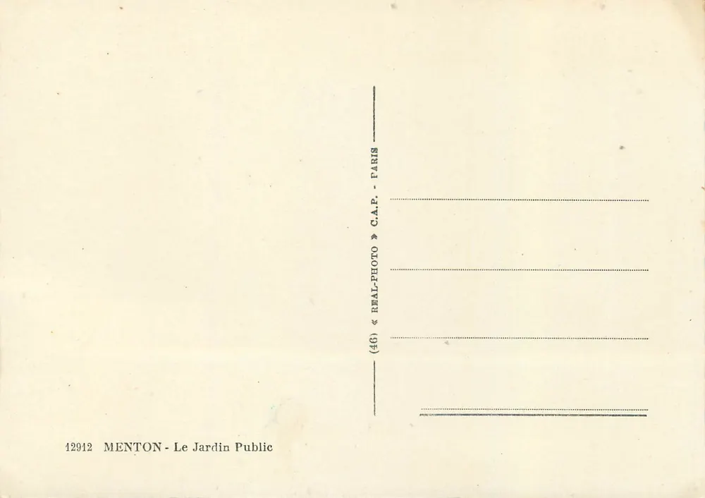 Menton — Jardim Público — REAL-PHOTO, Paris - Verso