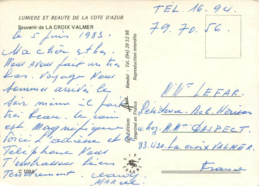 La Croix-Valmer — Strand und Denkmäler — Les Éditions Chromome, n° 1054 - Rückseite