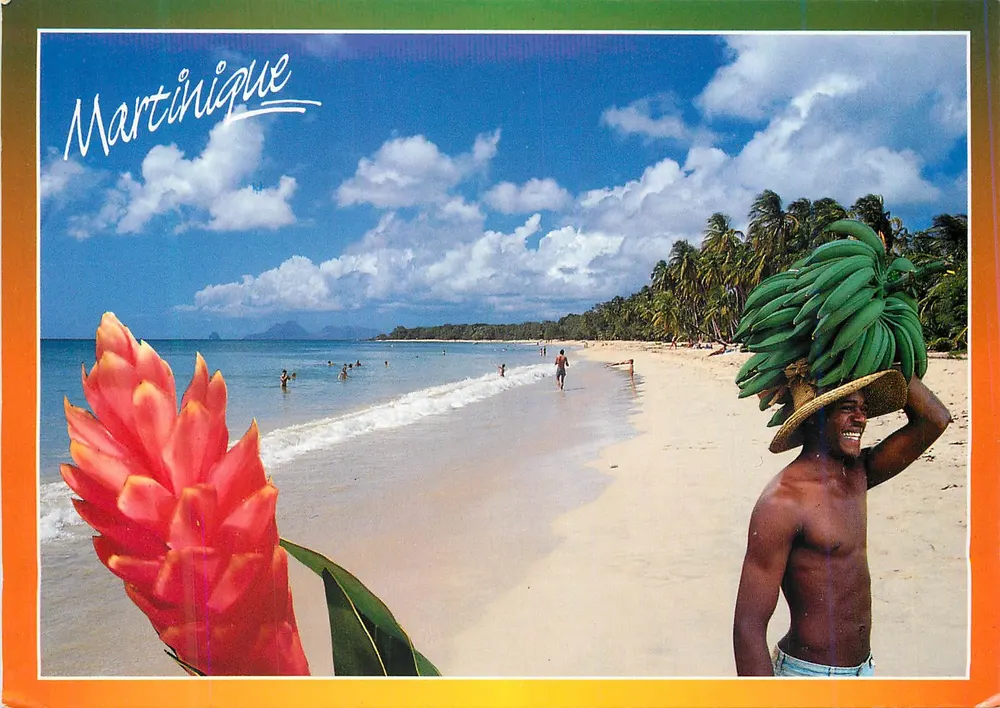 Martinica — praia tropical com vendedor de bananas — Éditions Grand Sud, n° M.36 - Frente