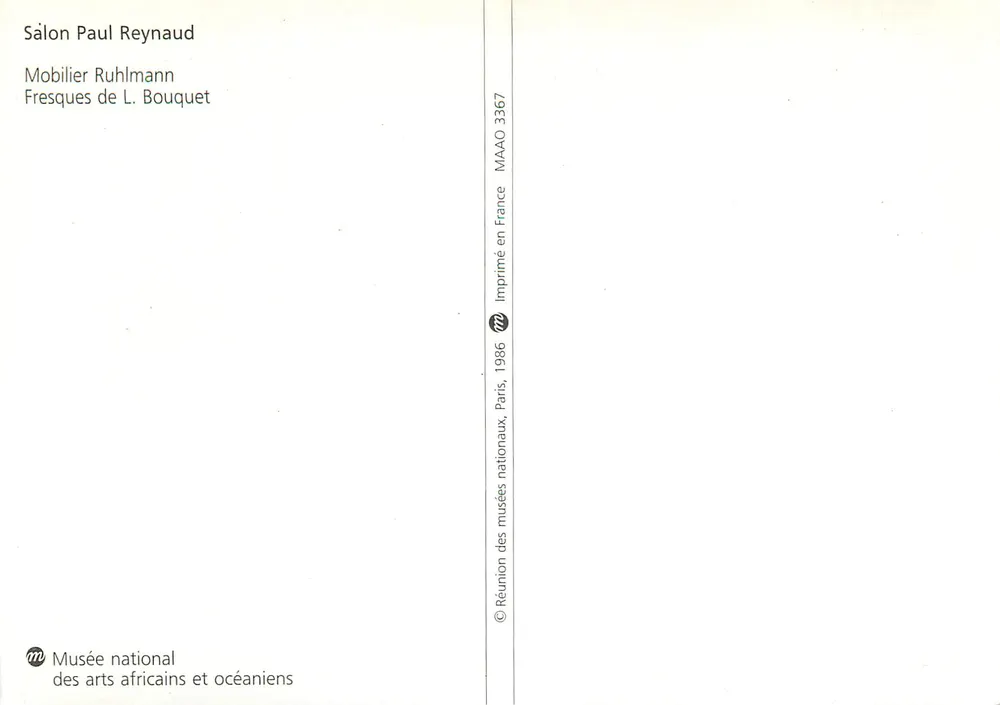Paul Reynauds Salon — Möbel von Ruhlmann, Fresken von L. Bouquet — Gedruckt von Réunion des musées nationaux, Paris, 1986 - Rückseite
