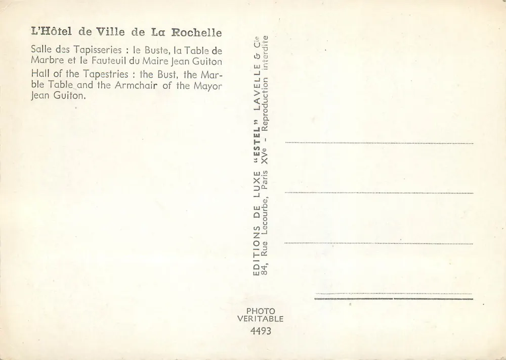 Sala das Tapeçarias — Hotel de Ville de La Rochelle — Éditions de Luxe Estel - Verso