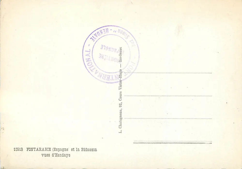 Fontarabie (Spanien) und die Bidassoa — Ansicht von Hendaye — Verleger Elcé, Nr. 10513 - Rückseite