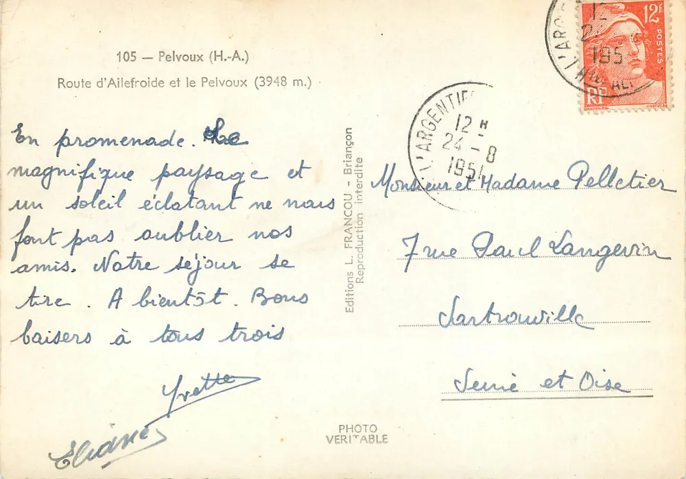 Pelvoux (H.-A.) — Route d'Ailefroide und Pelvoux (3948 m.) — Editions L. FRANCOU - Rückseite