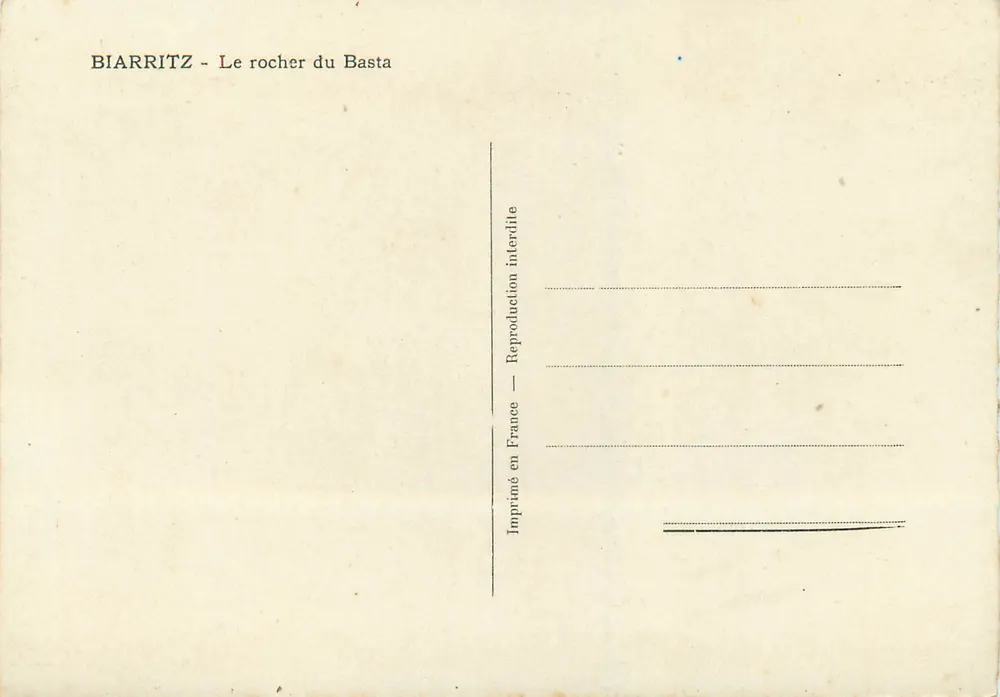 Biarritz - O rochedo do Basta — vista panorâmica — editor não identificado, n° de série 14 - Verso