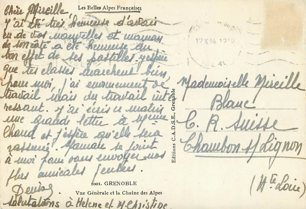 Grenoble und die Alpenkette — Allgemeiner Blick — Editions C.A.D.S.E., Grenoble, Nr. 1001 - Rückseite