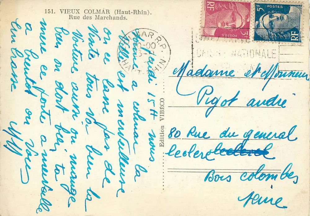 Vieux Colmar (Haut-Rhin) — Rue des Marchands — Edition VIBECO n°151 - Verso