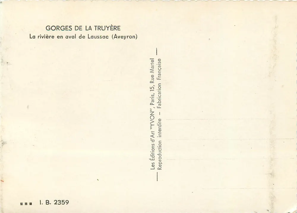 Gorges de La Truyère — Der Fluss unter Laussac (Aveyron) — 'YVON' Künstlereditionen Paris - Rückseite