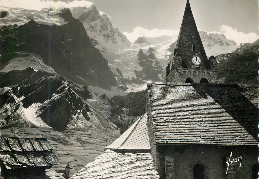 La Grave (Hautes-Alpes) — Die Kirche und das Massiv der Meije — Art Martel Editions - Vorderseite