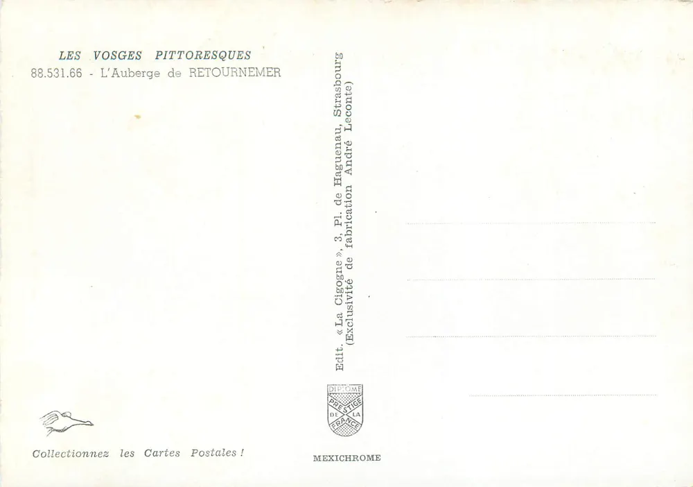 Die Auberge de Retournemer — Die malerischen Vosges — Verlag: La Cigogne, Straßburg - Rückseite