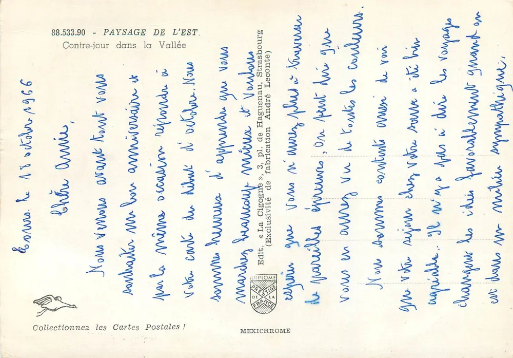 Paysage de l'Est — Contre-jour dans la Vallée — Édition La Cigogne, Strasbourg - Verso