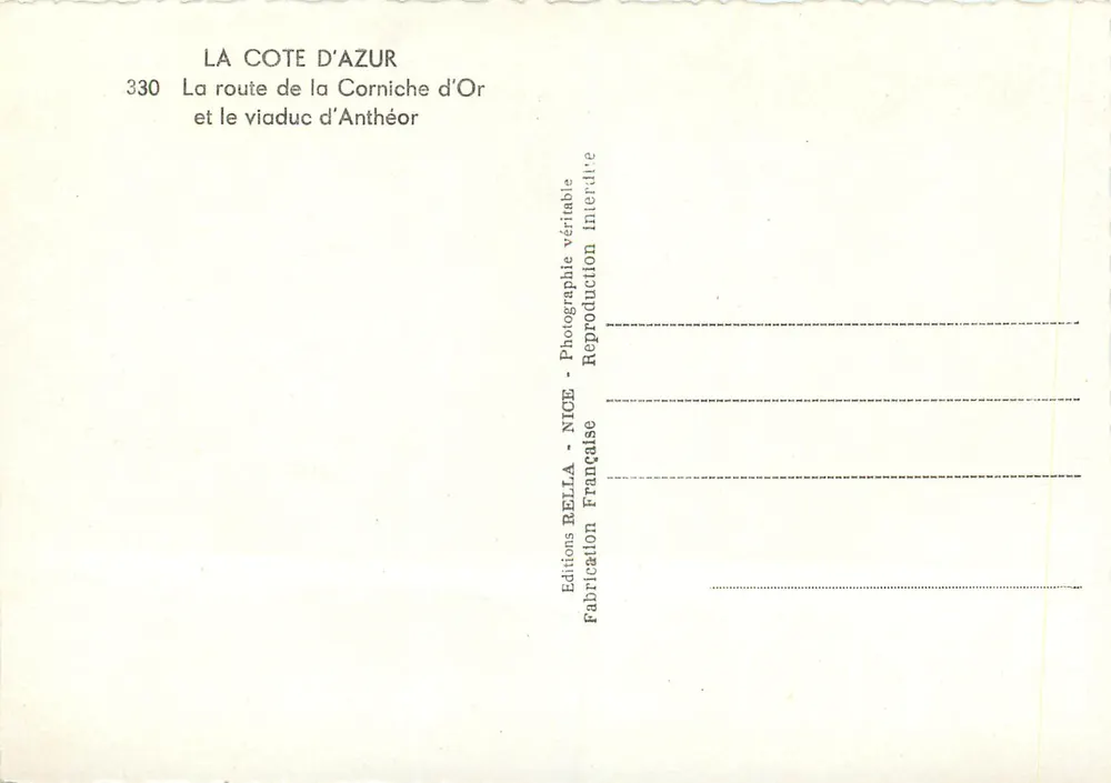 Die Straße der Corniche d'Or und der Viadukt von Anthéor — Editions BELLA - NICE - Rückseite