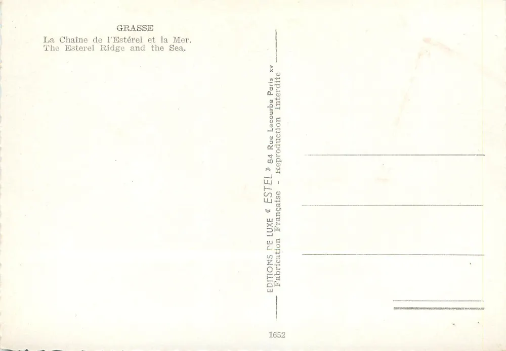 Grasse — La Chaîne de l'Estérel et la Mer — Éditeur Estel - Verso