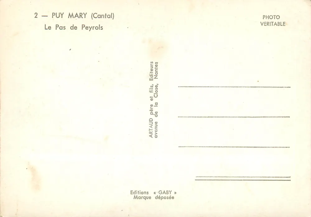 Puy Mary (Cantal) — Le Pas de Peyrols — Éditions Gaby - Verso