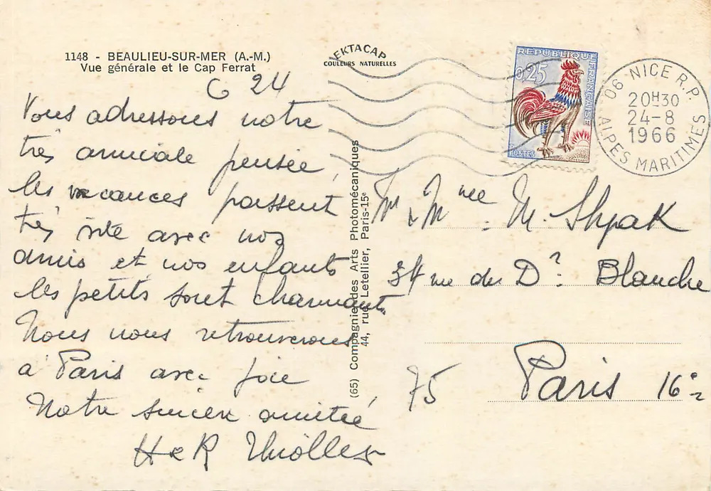 Beaulieu-sur-Mer (A.M.) — Vue générale et le Cap Ferrat — Compagnie des Arts Photomécaniques, n° 1148 - Verso