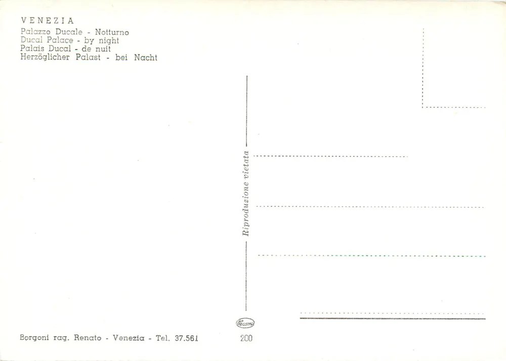Vêneto - Palácio Ducal - Noite — Borgoni rag. Renato, Veneza - Verso