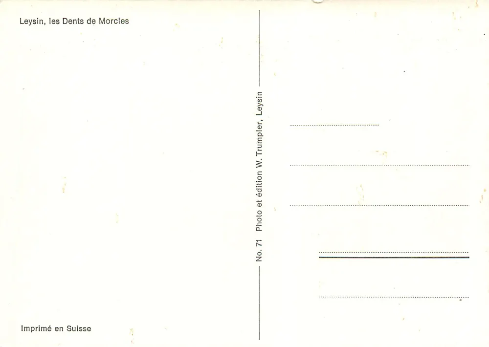 As Dentes de Morcles — Leysin — edição W. Trumpler, n° 71 - Verso
