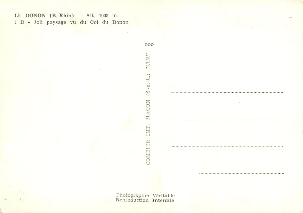Le Donon (B.-Rhin) — H. 1008 m. — Schöner Landschaftsblick vom Donon-Pass — Combier Imp. Macon - Rückseite