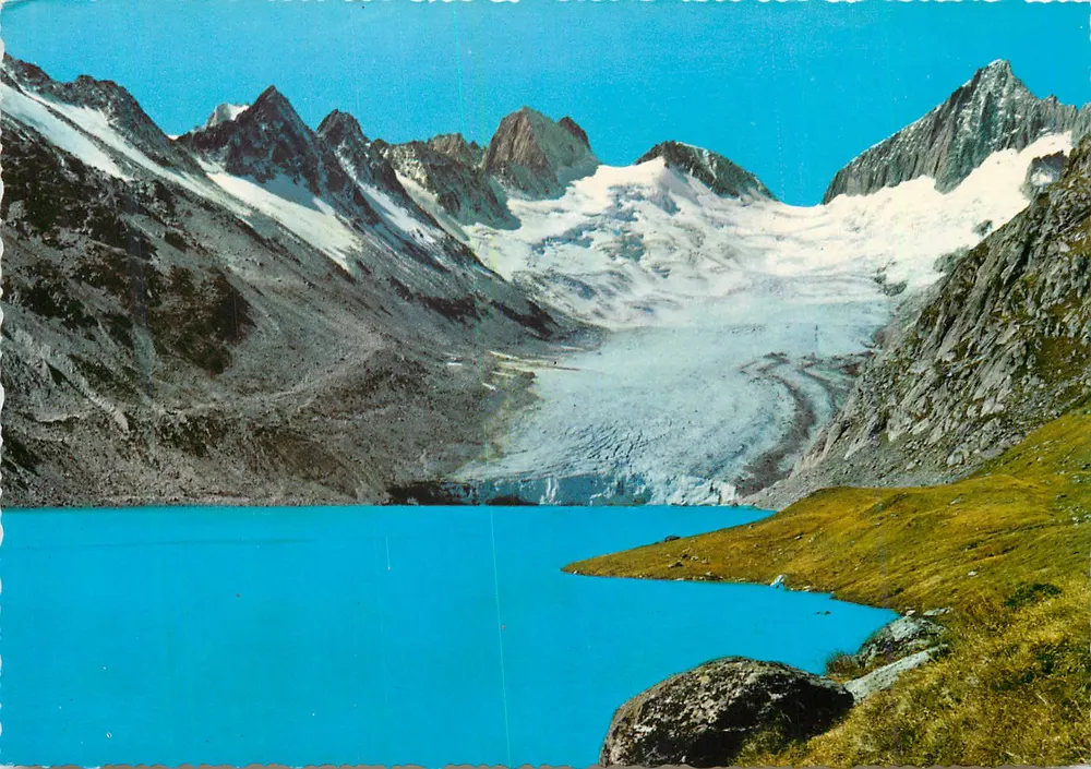 Lago Grimsel e glaciar da Unteraar — Grimselpass (2165 m) — Krüger 754/31 - Frente