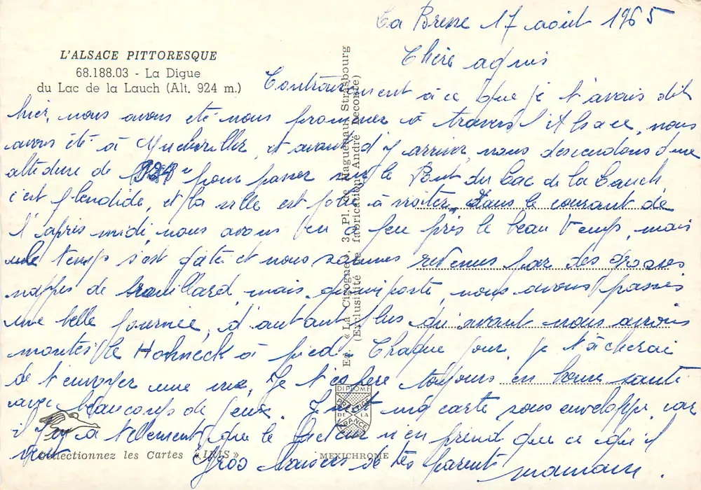 L'Alsace pittoresque — Lac de la Lauch (Alt. 924 m) — Éditeur IRIS, n° 68.188.03 - Verso
