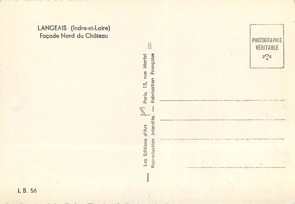 Langeais (Indre-et-Loire) — Façade Nord du Château — Les Éditions d'Art Martel - Verso