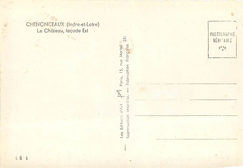 Chenonceau — fachada Leste — Les Éditions d'Art Martel - Verso