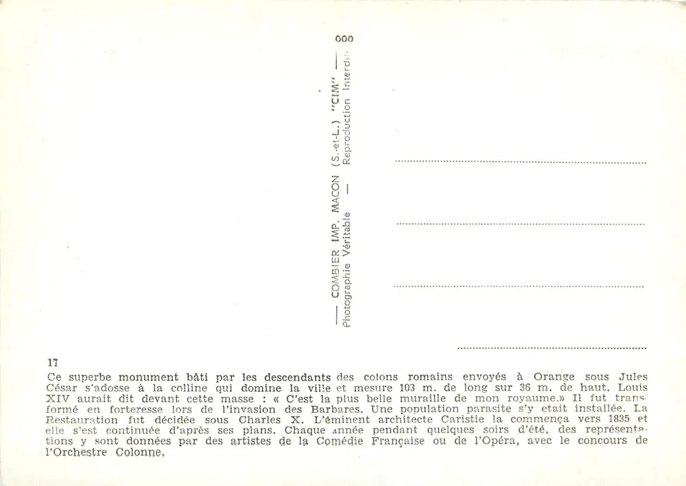 O Teatro Antigo de Orange — Vaucluse — IMP. MACON - Verso