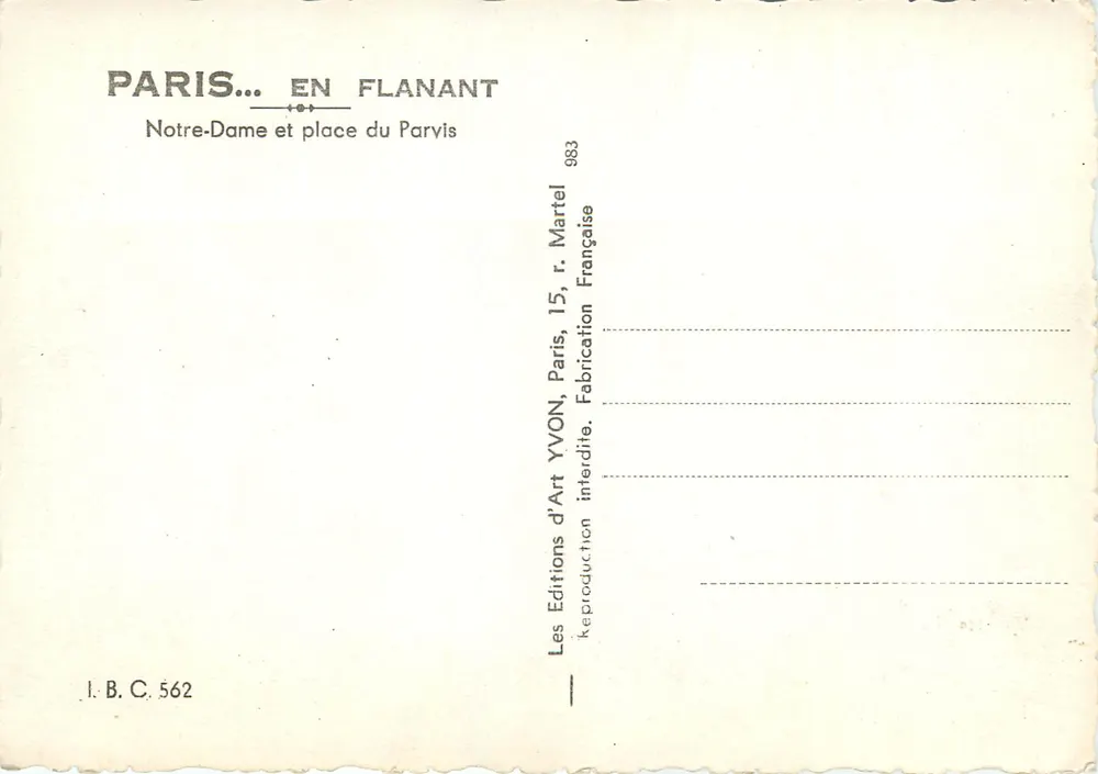 Notre-Dame de Paris — place du Parvis — Éditions d'Art Yvon, Paris - Verso