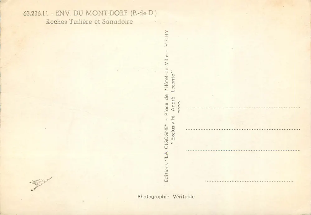 La Cigogne — Roches Tuilière et Sanadoire — Éditions Vichy - Verso