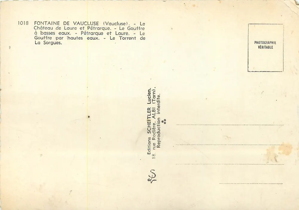 Fontaine-de-Vaucluse — Erinnerung an Petrarca und Laure — Editions Scheitler - Rückseite