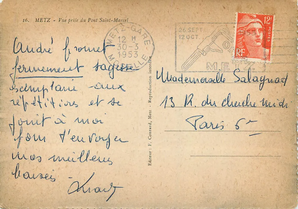 Metz - Uitzicht genomen vanaf de Brug Saint-Marcel — Uitgever F. Conrard, n°16 - Achterkant