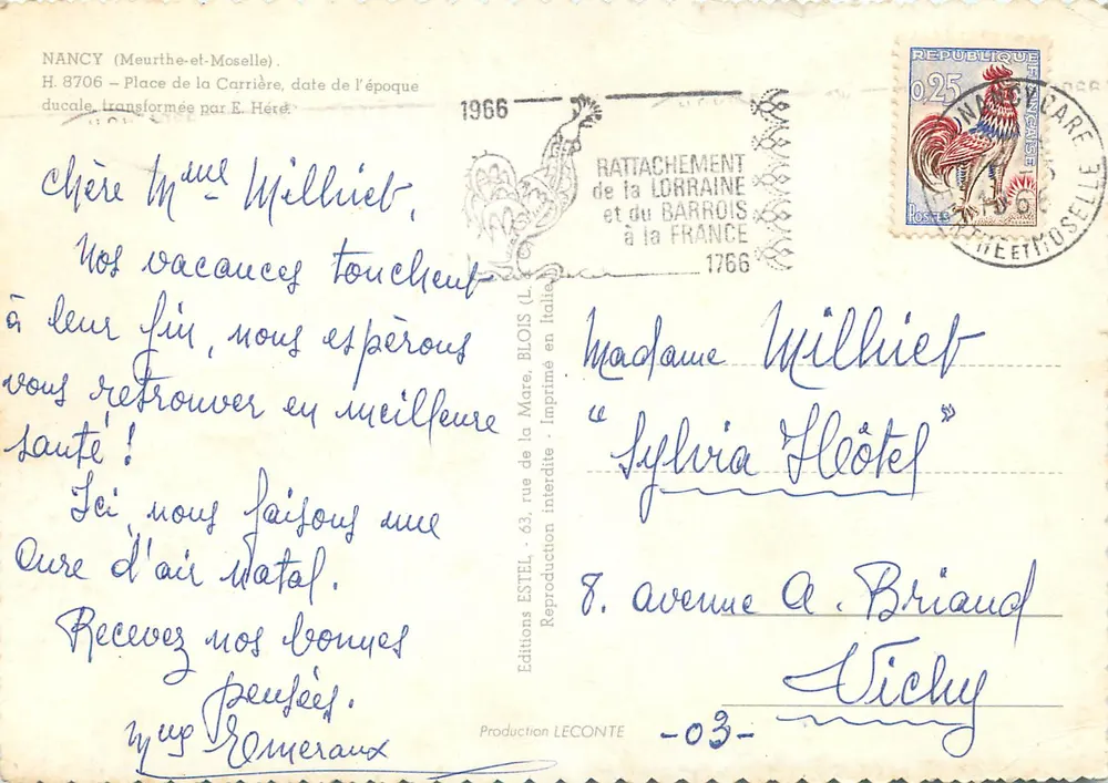 Place de la Carrière — Nancy — Verlag ESTEL, Nr. H. 8706 - Rückseite