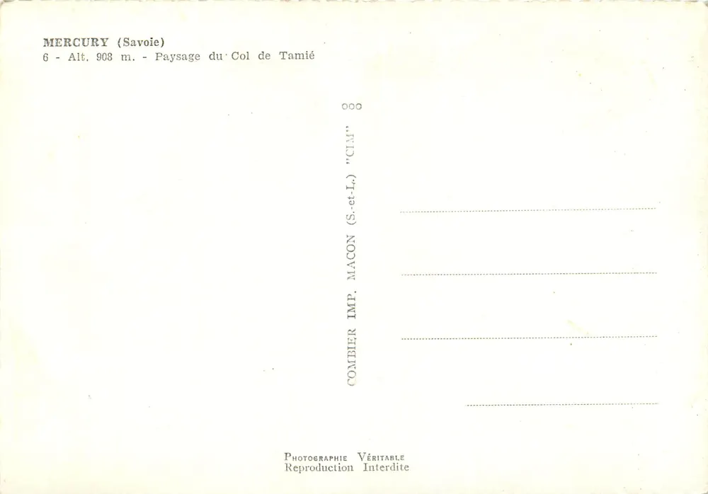 Mercury (Savoie) — Paysage du Col de Tamié — Combier Imp. Mâcon (S.-et-L.) - Verso