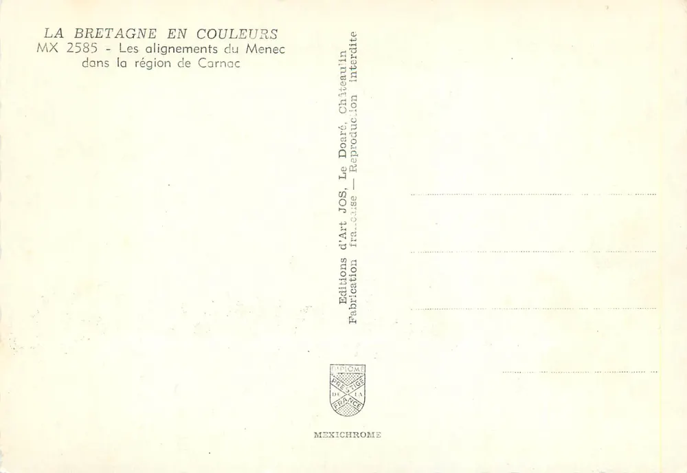 Die Menec-Aligment — Region Carnac — Editions d'Art JOS - Rückseite