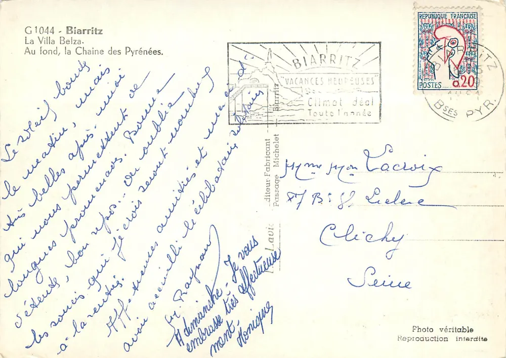 Biarritz — Villa Belza — Verlag Lavielle, Nr. G1044 - Rückseite
