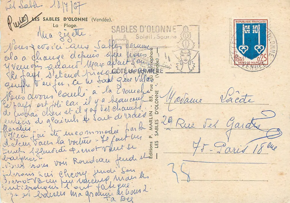 Les Sables d'Olonne — A Praia — Éditions P. Marlin - Verso