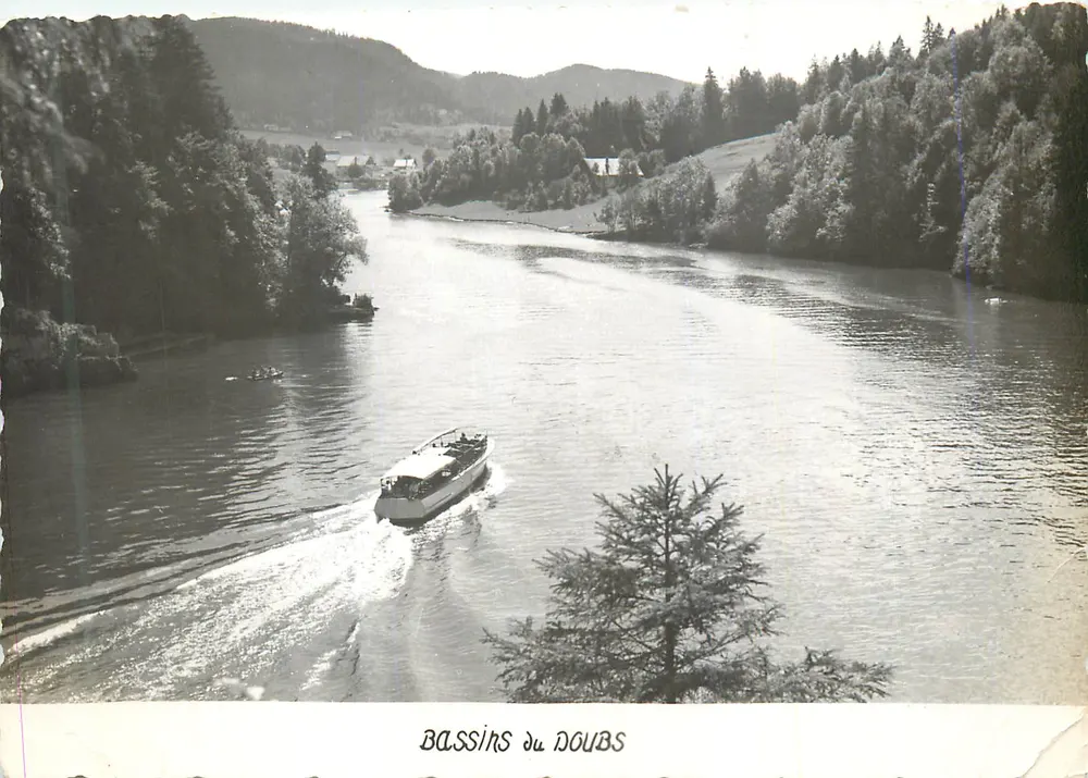 Bacias do Doubs — vista panorâmica com barco — editor desconhecido - Frente