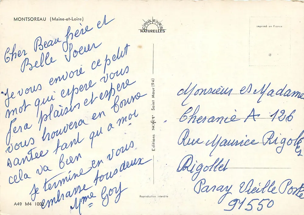 Castelo de Montsoreau — vista aérea — Éditions Soffet (A49 M4 1002) - Verso