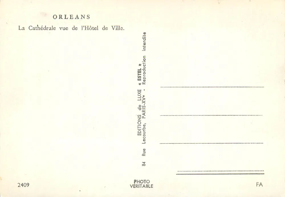Orléans — Die Kathedrale vom Rathaus aus gesehen — Éditions LUXE d'Estel - Rückseite