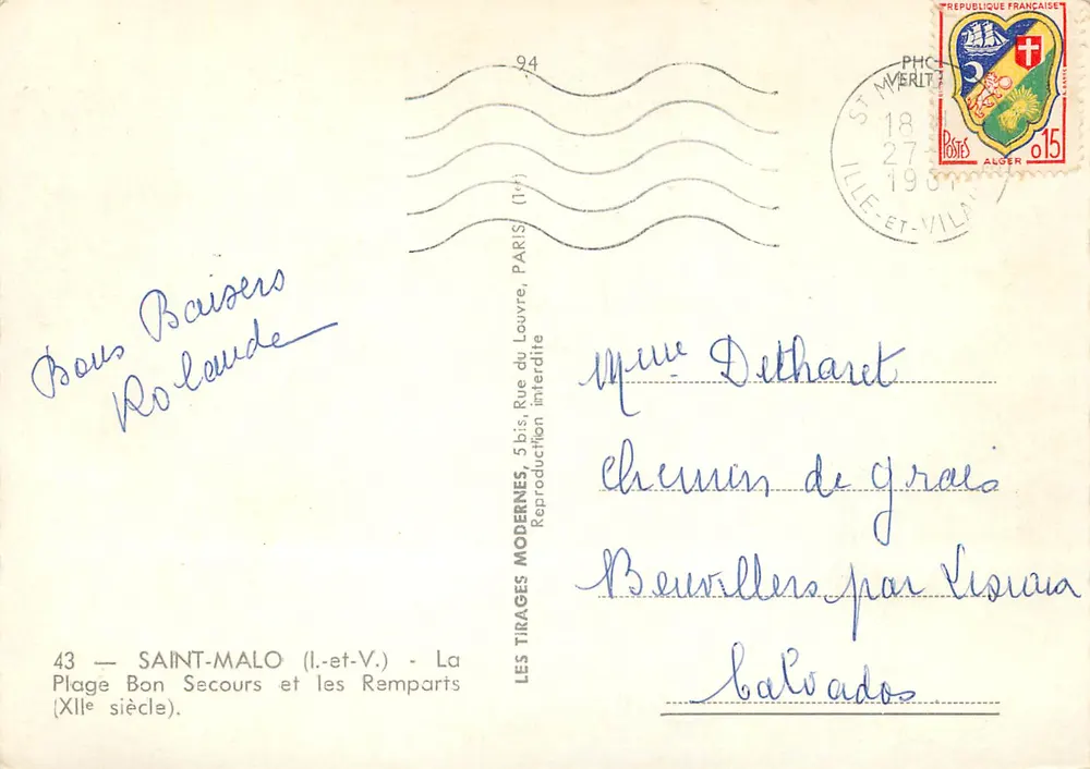Saint-Malo — La Plage Bon Secours und die Mauern (12. Jahrhundert) — Les Tirages Modernes, Paris - Rückseite