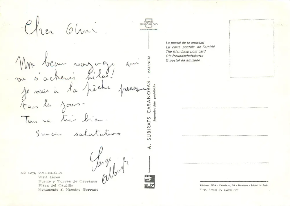 Valencia — Ansicht von oben und Monumente — A. Subirats Casanovas, n° 1274 - Rückseite
