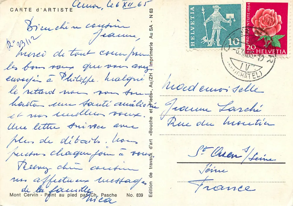 Monte Cervino — pintado ao pé por Ch. Pasche — Edição Cervin, Número 839 - Verso