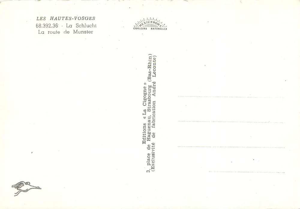Les Hautes-Vosges — La Schlucht (La route de Munster) — Éditions « La Cigogne » - Verso