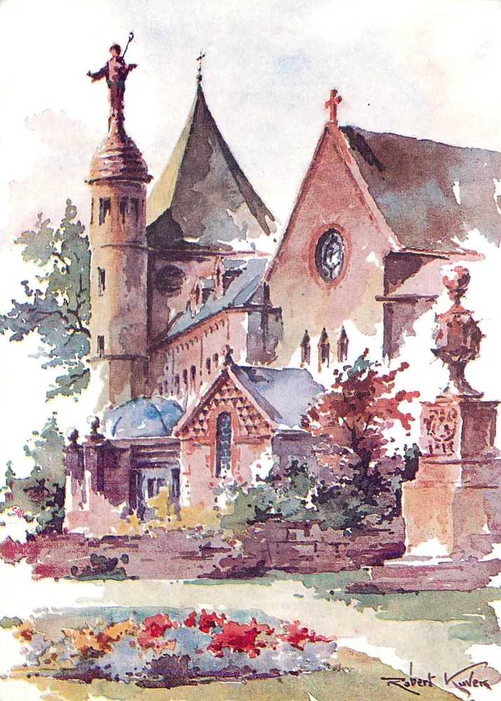 Mont Sainte-Odile — La Tour et Statue de Sainte Odile — Dessin de Robert Kuwen - Recto