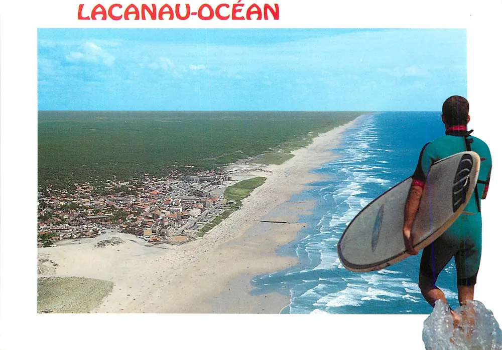 LACANAU-OCEAN — vista aérea da praia e do vilarejo — editor ARTAUD Frères - Frente