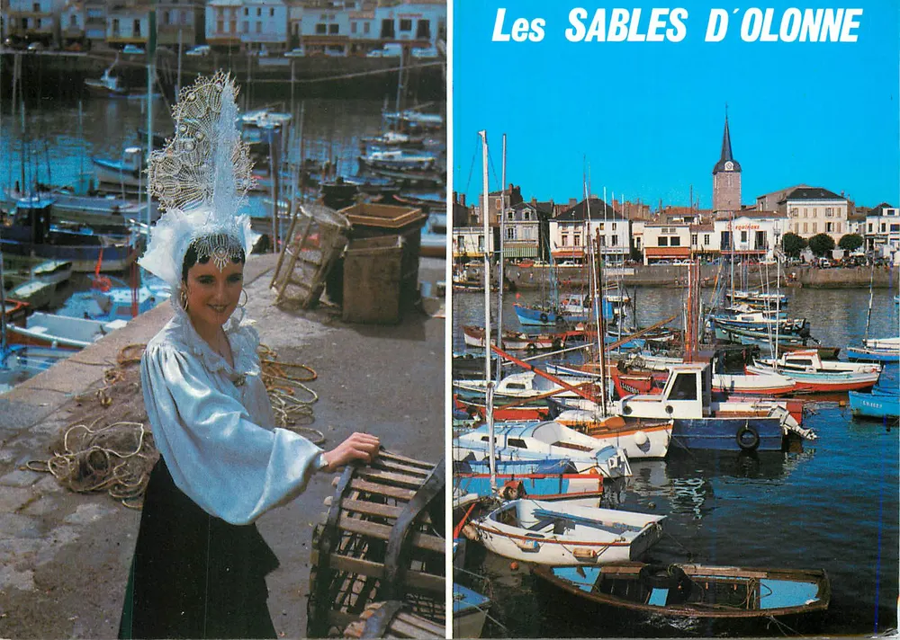 Les SABLES D'OLONNE — Porto e mulher com traje tradicional — Edições Fromentine, modelo 85550 - Frente