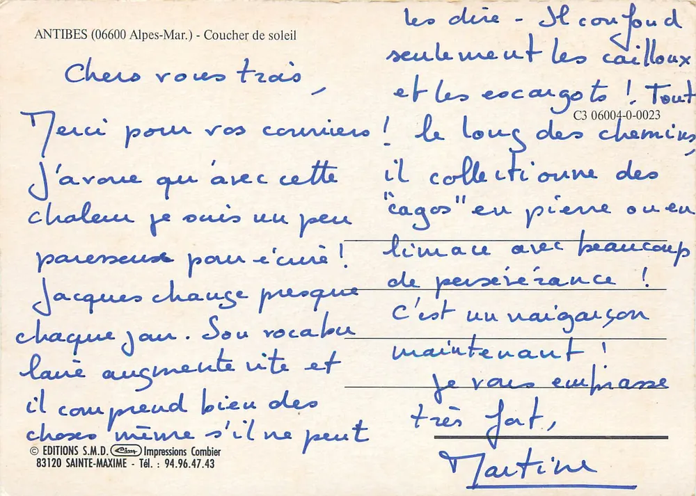 Antibes — Porto com iates — Edições S.M.D. n° 06004-0-023 - Verso